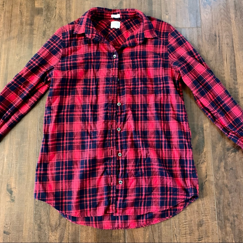 J Crew Red Plaid Flannel  “Boy Fit” Button Shirt SZ- S